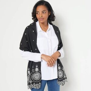 ISAAC MIZRAHI LIVE! Scarf with Scalloped Eyelet Hem